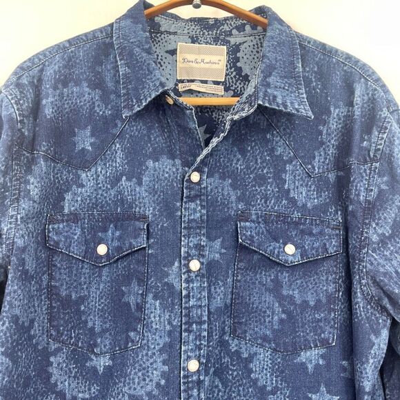 DEUS EX MACHINA Blue Star Camouflage Western Denim Snap Up Shirt Large - Picture 2 of 8